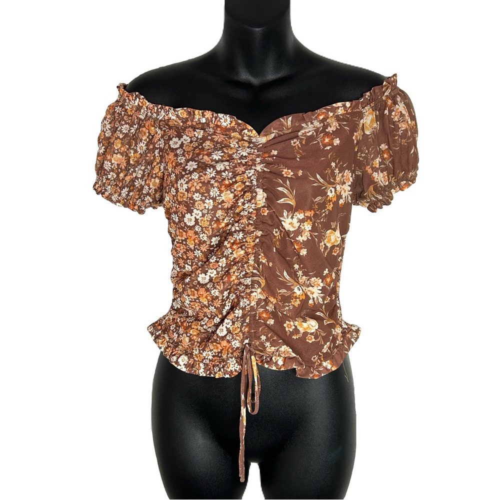 Crave Fame Floral Brown Ruched Blouse